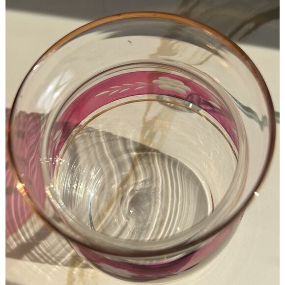 Antique Ruby Flash Glass Jam- Condiment Jar Etched With Gold Trim RARE 4” - Picture 2 of 10